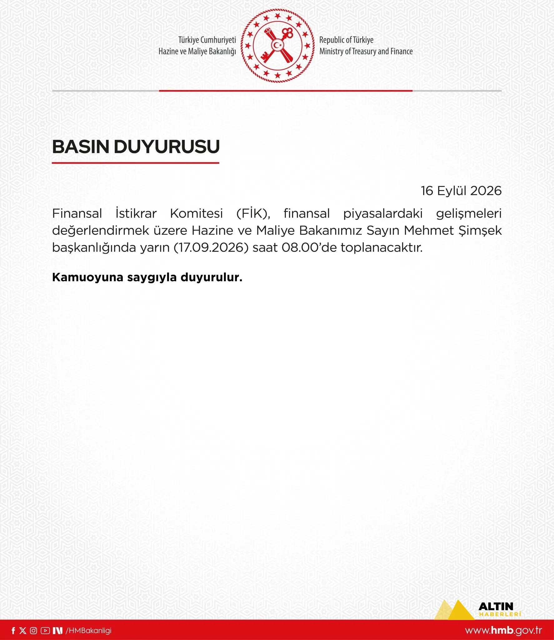 Finansal İstikrar Komitesi toplandı!